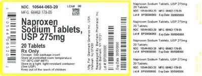Naproxen Sodium Tablets 275mg Bottle Label (Label Naproxen Sodium Tabs 275mg Bpi(10544 063 20) Glenmark(53746 178 05) Rev0)